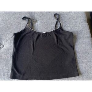 Garage Black Lace Trim Cami Crop Top with Bow Size Large